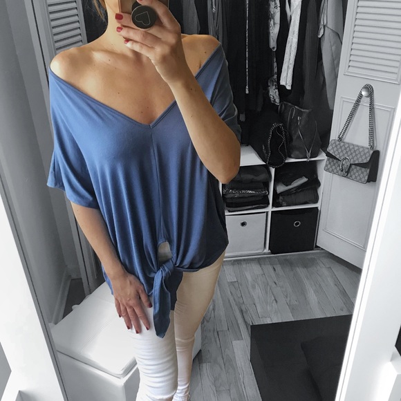 LAST 2✨Dusty Pink Solid Loose Fit Front Tie Top - Picture 7 of 8